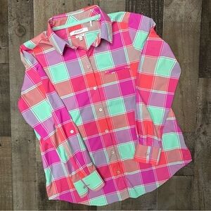 Foxcroft Pink and Green Button Down Shirt size 8
